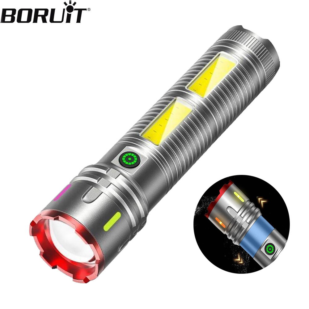 Outdoor Power Meter Bike - BORUiT Zoombare LED-zaklamp Type-C oplaadbare zaklamp