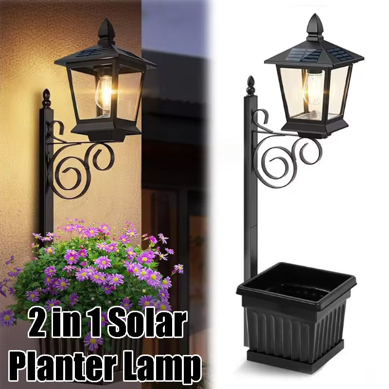 Outdoor Powerwall - Op zonne-energie werkende 2-in-1 bloempotlamp, warm
