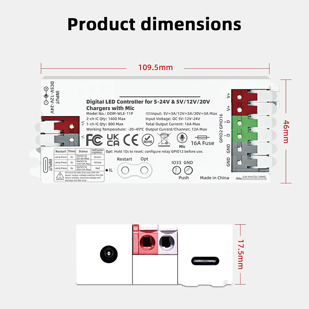 Outdoor Usb Power Strip - USB-C PD LED-stripcontroller voor buitenevenementen Muziekreactieve